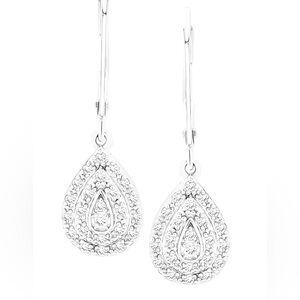 Dazzling Diamond Cluster Silver Drop Earrings